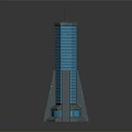 Tall Modern Skyscraper With Blue Glass Facade And Metal Support Base Design