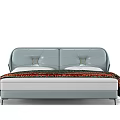 Modern Upholstered Double Bed With Gray Leather Headboard And Colorful Patterned Blanket 3d model