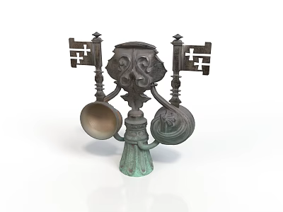 Intricate Sculptural Carving With Bronze Base Cross Symbols And Spherical Details 3d model