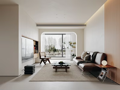 Modern Bright Living Room With Large Window Sofa Armchair Coffee Table 3d model