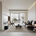 Modern Bright Living Room With Large Window Sofa Armchair Coffee Table