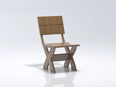 Stylish Wooden Leisure Chair With Crossed Legs And Slat Back Design For Modern Home Decor 3d model