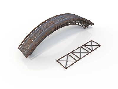 Arched Bridge Structure Model With Metal Framework And Wooden Surface Cross Bracing 3d model