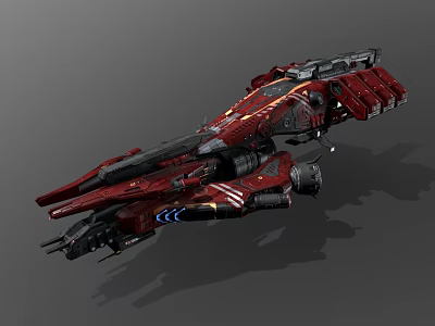 Red Futuristic Spacecraft With Detailed Structure And Advanced Design For Cosmic Travel 3d model