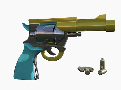 High Detail 3D Render Of Blue Gold Revolver With Bullets 3d model High Detail 3D Render Of Blue Gold Revolver With Bullets 3d model