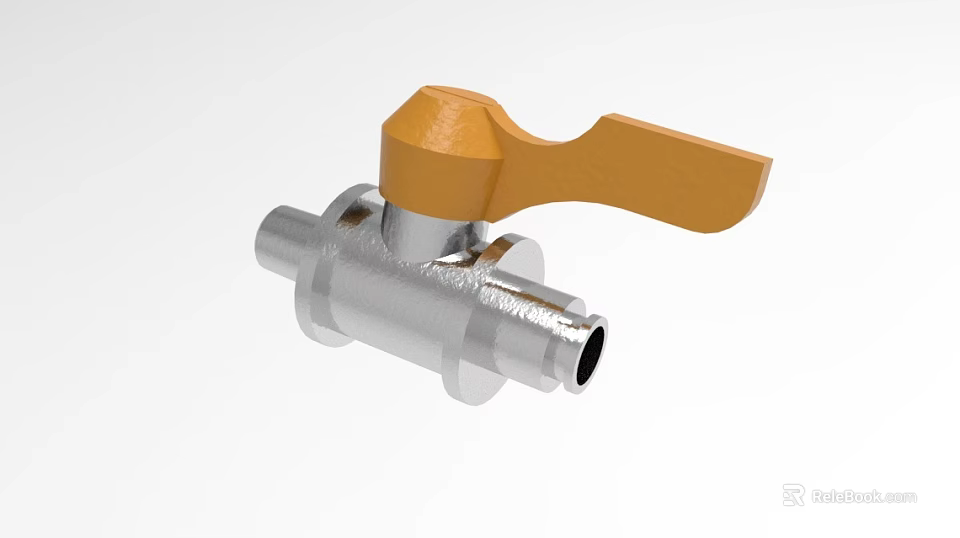 Heavy Duty Industrial Metal Valve With Orange Lever Handle And Connection Parts 3d model 