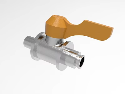 Heavy Duty Industrial Metal Valve With Orange Lever Handle And Connection Parts 3d model