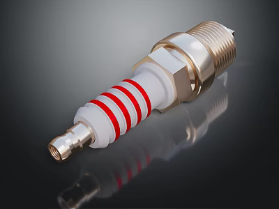 High Quality Hardware Tools Spark Plug With Golden White Body And Red Stripes 3d model