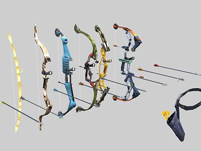 Multiple Types of Archery Weapons Featuring Compound Recurve Bows Arrows and Quiver 3d model