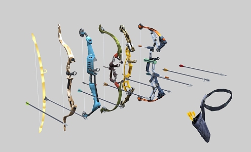 recurve bow with bow and arrow game 3d model