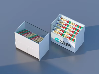 China Tobacco International Display Cabinets With Glass Cover And Colorful Packaged Items 3d model