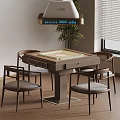 Modern Mahjong Table Setup With Four Chairs Ceiling Lamp And Potted Plant
