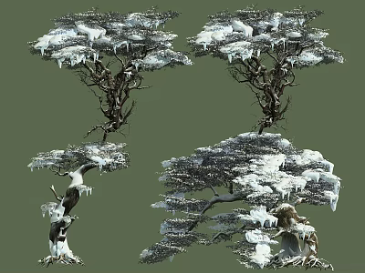 Snow Covered Arbor Trees With Ice Laden Branches In Winter Scenery 3d model