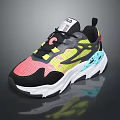 Colorful Chunky Sneakers With Pink Yellow Blue Mesh Upper And Thick White Sole