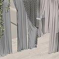 White Gray Sheer Curtains In Modern Living Room Interior With Green Plants Wooden Floor
