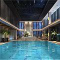 Modern Indoor Swimming Pool Interior With Spacious Design Large Windows And Green Plants