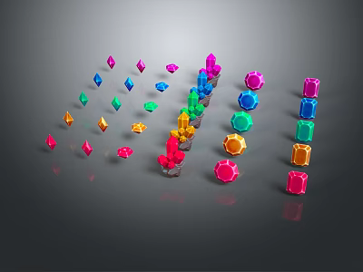 Colorful Gemstone Jewelry with Multiple Colors and Geometric Shapes in Scattered Arrangement 3d model