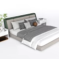 Modern Double Bed Featuring Green Headboard Gray Brown Pillows and White Nightstands 3d model