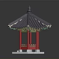 Traditional Chinese Pavilion With Black Tiled Roof Red Carved Columns And White Hexagonal Base