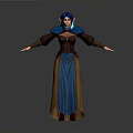 3D Fantasy Character With Blue Hair Blue Brown Long Dress Corset And Shoulder Decorations