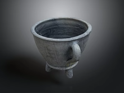 Hand Carved Gray Three Legged Vessel Sculpture With Handle And Classic Design 3d model