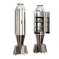 Silver Rocket Shaped Wine Cabinet Featuring Open Door And Multiple Storage Shelves