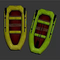 Yellow And Green Inflatable Boats With Paddles And Red Seats Design