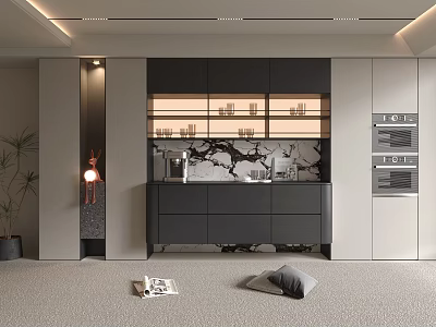 Modern Minimalist Dark Sideboard Cabinet With Built In Warm Lights And Large Storage Space 3d model
