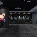 Modern Exhibition Hall Interior With Wall Art Silhouette Figures And Earth Elements