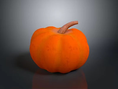 Fresh Ripe Orange Pumpkin With Brown Stem On Dark Reflective Surface 3d model