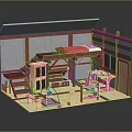 Miniature Bedroom Interior With Wooden Bunk Bed Desk Stairs And Window Frame