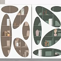 Modern Bookcase With Oval Cutouts White Green Open Shelves Displaying Books Vases And Decorative Items