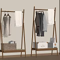 Wooden Clothes Stand Rack Hanging Casual Clothes With Storage Shelf Basket And Box