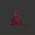 Red Long Evening Gown With Intricate Floral Patterns And Flowing Train 3d model