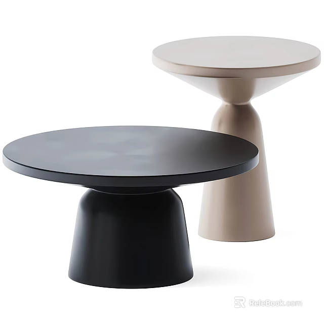 Modern Minimalist Round Top Coffee Tables Black And Beige Unique Pedestal Base Design 3d model 