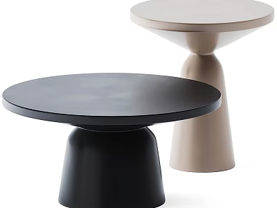 Modern Minimalist Round Top Coffee Tables Black And Beige Unique Pedestal Base Design 3d model