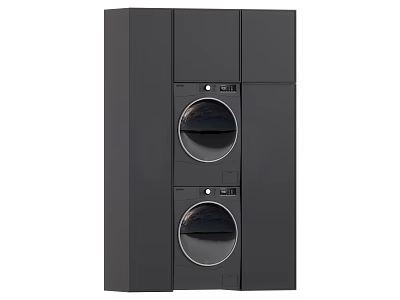 Modern Black Balcony Cabinet with Built in Washing Machine and Dryer Storage Design 3d model