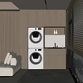 Cozy Home Balcony with Washer Dryer Set and Wooden Cabinets