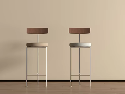 Modern Bar Stools With Brown Backrest Light Seat And Silver Metal Legs 3d model