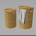 Two Wicker Storage Hamper Baskets with White Towel for Home Laundry Organization