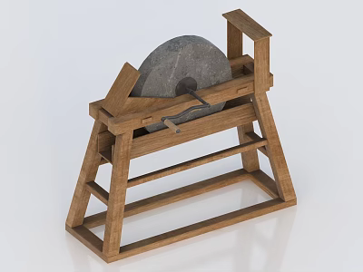 Rustic Garden Ornament With Wooden Frame And Stone Grinding Wheel 3d model
