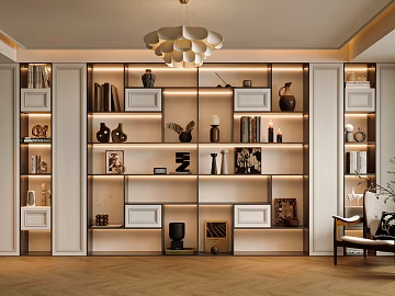 French Style Casual Study Whole Wall Bookcase Display Cabinet Casual Room Study TV Wall (ID:ggach872668)