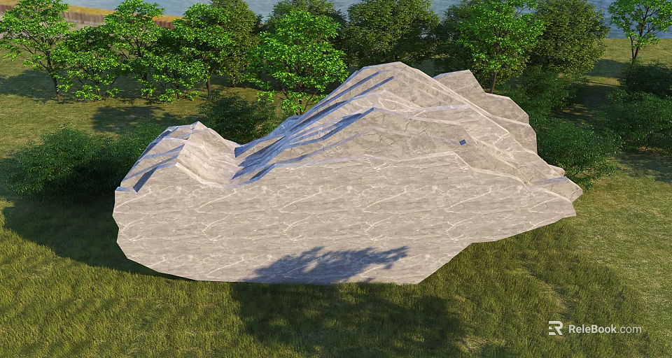 Natural Stone Hinged Door For Outdoor Garden With Green Grass And Trees 3d model 