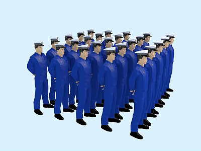 Group of Uniformed Personnel in Blue Uniforms With White Caps Standing in Formation 3d model