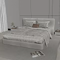 Modern Minimalist Beige Double Bed With Patterned Pillows Bedside Tables And Carpet 3d model