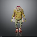 Vibrant Fantasy Character Creature With Yellow Body Green Legs Red Shoes And Red Spiked Head