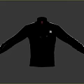Black Jacket With Stand Up Collar White Sleeve Stripes Chest Logo And Zipper Closure