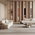 Modern Living Room Interior With Neutral Tones Sofa Coffee Table And Wooden Partitions