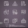 Neon Lamp Set With Connected Icons And Glow Line Light Effect