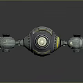 Spherical Cosmic Spacecraft With Yellow Gray Details Side Thrusters And Central Component